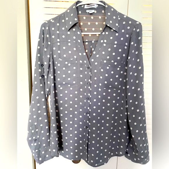 Express Tops Blue Polka Dot Express Dress Shirt Poshmark